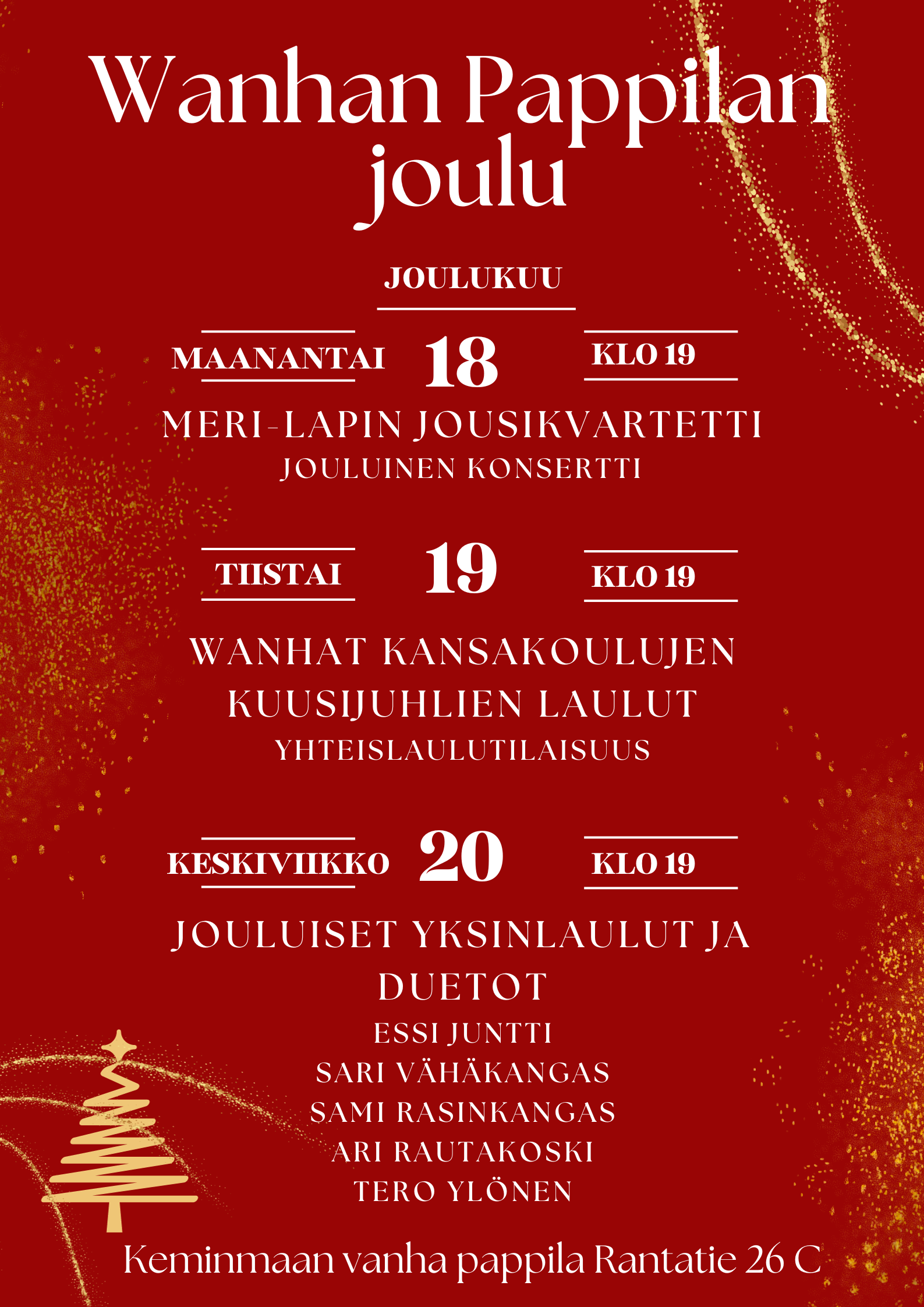 Wanhan Pappilan Joulu, jouluiset yksinlaulut ja duetot wanhan pappilan joulu