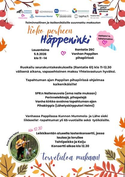 Koko perheen Häppeninki -tapahtuma 5.9. klo 11-14 Vanhan pappilan pihapiirissä